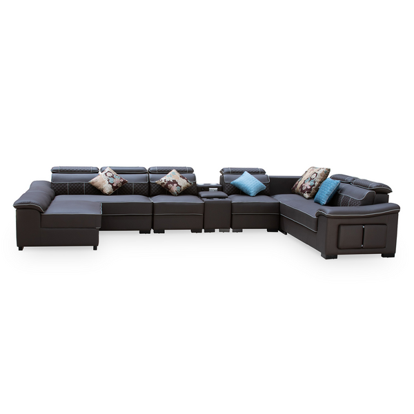 Brooklyn Cinema Corner Couch in dark brown leather with decorative pillows, perfect for movie nights.