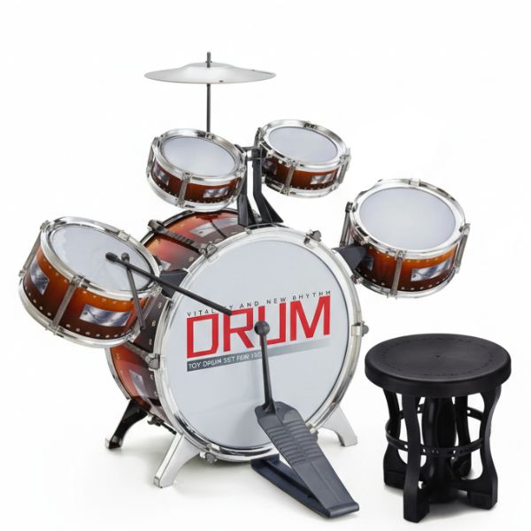 Multi Function Drum for Boys Jazz Drum Toy featuring colorful drums, cymbals, and a pedal for interactive musical play.