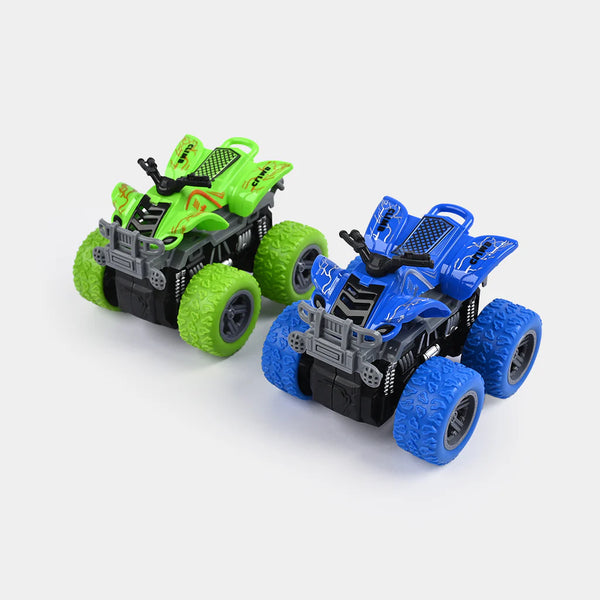 Inertial Stunt Beach Motorcycle Toy, featuring green and blue stunt motorcycles with oversized tires for adventurous play.