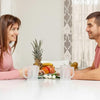 Couple enjoying drinks in Double Layer Reusable Drink Mug while sitting at a table with fruits.