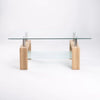 Modern Double Tier Glass Coffee Table featuring a sleek design with clear tempered glass and wooden legs.