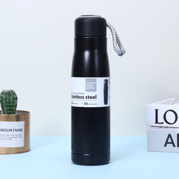 Dual Vacuum Insulated Stainless Steel Water Bottle in black with a stylish design and durable construction.