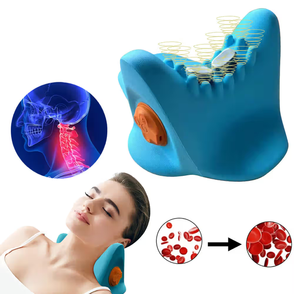 EMS Heat Vibrating Back and Neck Massage Pillow with heat and vibration technology for muscle relaxation.