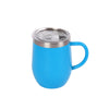 Eggshell Stainless Steel Coffee Cup with U-Shaped Belly and Lid in blue color with clear lid and handle