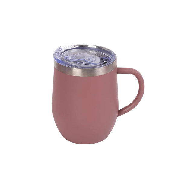 Eggshell Stainless Steel Coffee Cup with U-Shaped Belly and Lid featuring a lid and handle, perfect for on-the-go coffee.