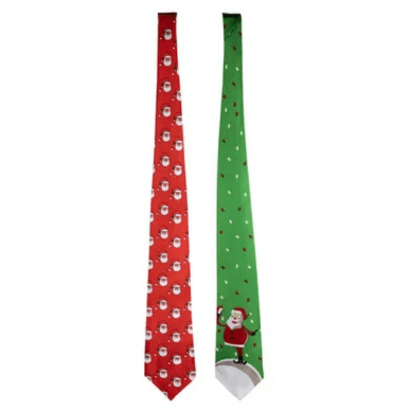 Festive Christmas Dress-Up Tie Assorted Designs 140 cm - Colorful Santa and holiday print neckties for festive occasions.