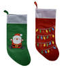 Festive Felt Christmas Stockings 40cm green with Santa and red with colorful lights for holiday decor.