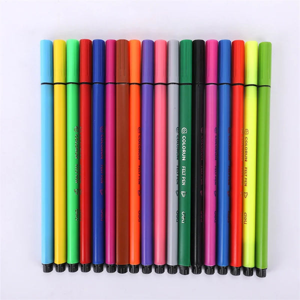 Fibre Tip Water Colour Marker Pen Set of 12 displayed with vibrant colors for precise artwork and notes.