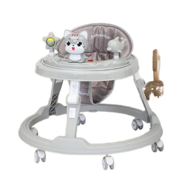 Foldable Anti-Tip Baby Activity Walker with engaging toys and foldable design for safe baby mobility.