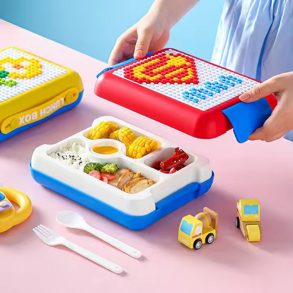 Fun Superhero Kids Bento Lunch Box with vibrant design and three compartments for organized meals.