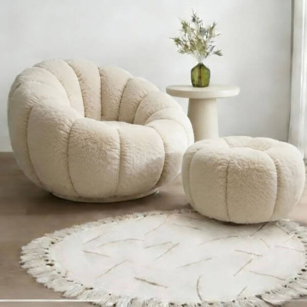 Perfect Dealz Fuzzy Pumpkin Chair with Ottoman