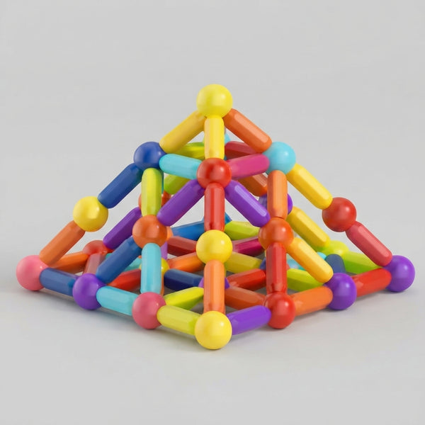 Colourful Sticks & Balls Construction Set built into a colorful pyramid structure with connecting pieces.