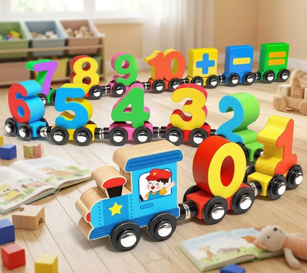 Colorful Number Train Wooden Counting Set featuring numbered train pieces for children to learn counting.