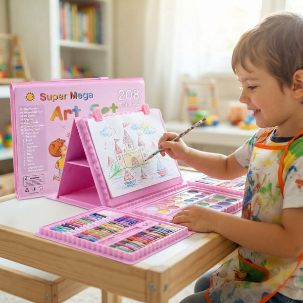 Childrens 208 Pieces Painting Brush Set With Drawing Board