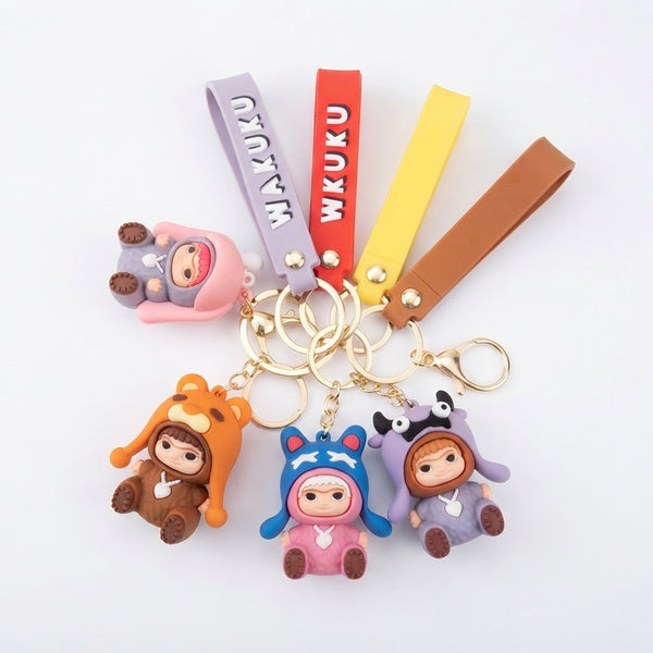 Soft Gel 3D Cartoon Figure Keychain assortment featuring colorful characters and stylish straps.