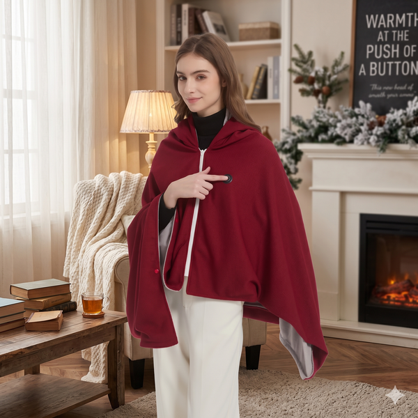 Winter Solid Zipper USB Heated Electric Hoodie Shawl