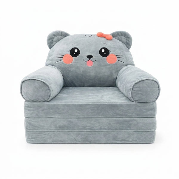 Childrens Animal Sofa Chair with cute cat design, perfect for kids' reading and playtime.