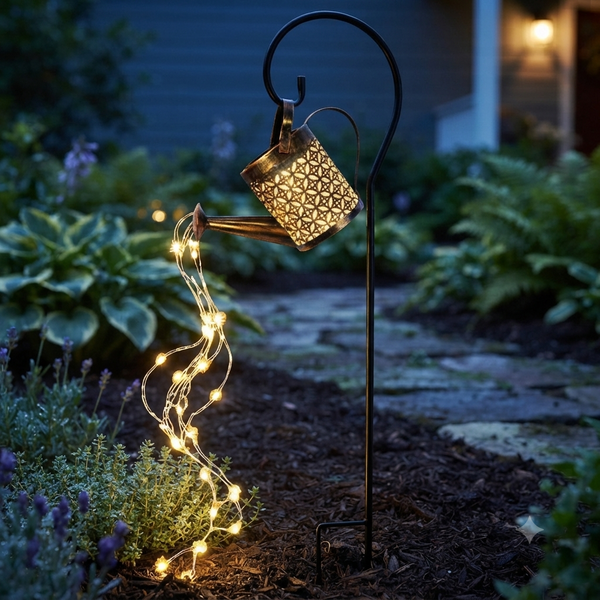Outdoor Solar Iron Watering Can Garden String Light