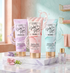 Collagen Fragrance Body Lotion and other body lotions displayed on a marble countertop.