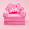 Childrens Animal Sofa Chair in pink color designed with a princess crown for kids' playrooms and bedrooms.