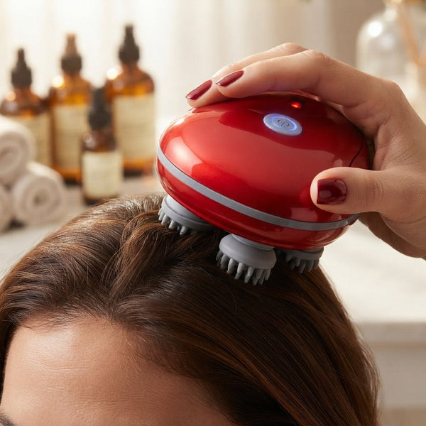4-Head Cordless Electric Massager being used on hair to provide relaxation and a soothing massage experience.