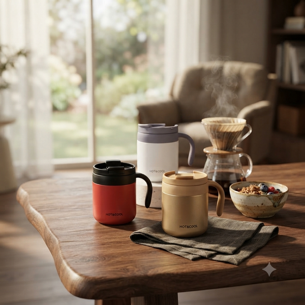 Stainless Steel Leak-Proof Vacuum Coffee Mug with Handle
