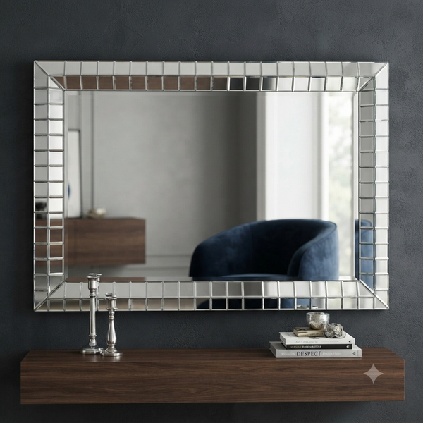Rectangular Mosaic Wall Mirror with Beveled Glass Frame