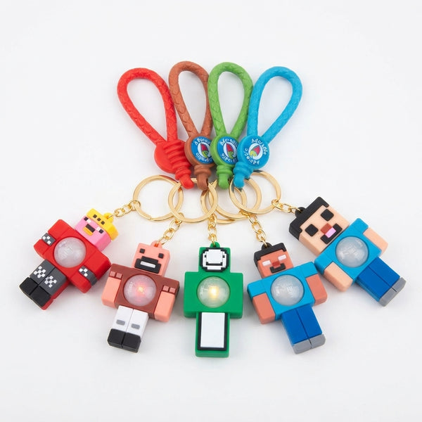 Pixel Character Light-Up Keychain collection featuring colorful character designs and vibrant keychain loops.