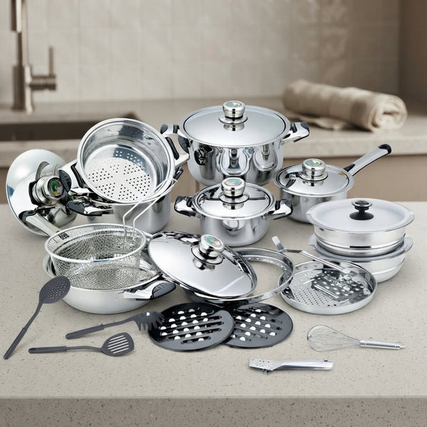 Stainless Steel Cookware Heavy Bottom Pots 27 Pieces Set