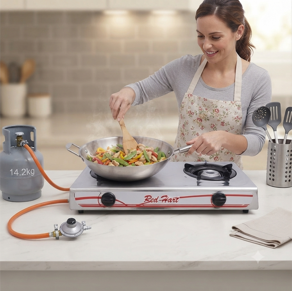 2 Burner Stainless Steel Gas Stove with Hose and Regulator