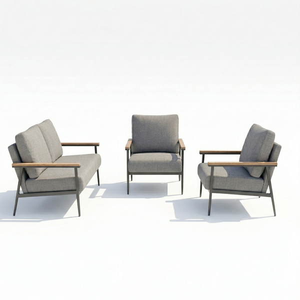 3-Piece Outdoor Patio Lounge Set featuring a modern design with plush seating and sleek metal frames.