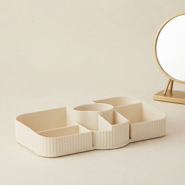 Multi-Compartment Desktop Storage & Organiser Tray for organizing desk items and cosmetics neatly.