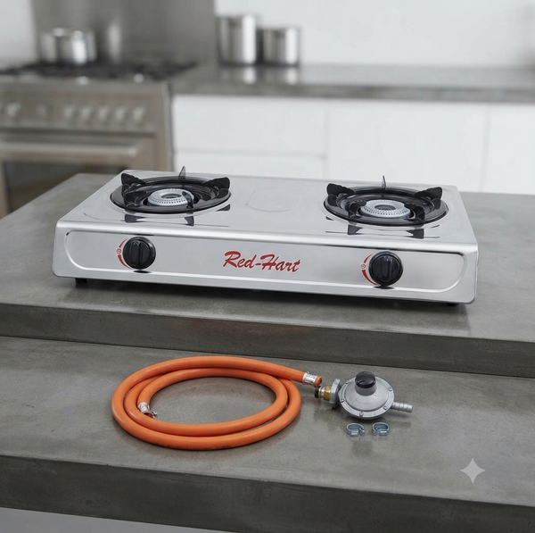 2 Burner Stainless Steel Gas Stove with Hose and Regulator
