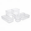 Seven-Piece Storage Box Set featuring clear containers in various sizes for organizing household items.