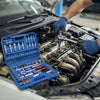 108-Piece Socket and Wrench Tool Set with Toolbox being used on a car engine.