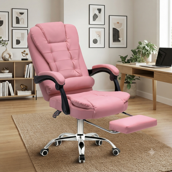 Reclining Office Chair with Footrest and Cushioned Seat