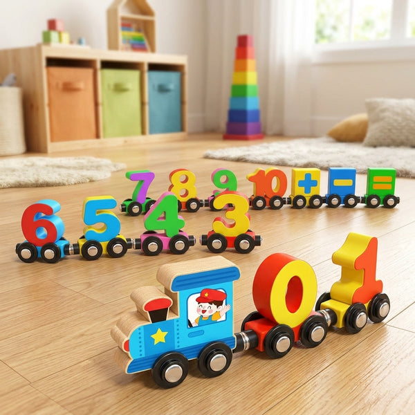 Colorful Number Train Wooden Counting Set with numbered pieces for engaging counting play.