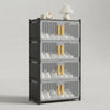 5 Layer Double Door Shoe Storage Cabinet featuring a vertical design with clear compartments for organized shoe storage.