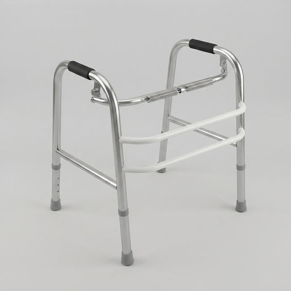 Stainless Steel Walking Aid with four-leg design for support while standing or walking.