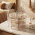 3-Tier Clear Swan Jewellery Organizer with swan handle displayed on a marble surface, showcasing jewelry neatly arranged.