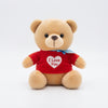 Colorful Heart Bear Plush Toy wearing a red shirt with 'I Love You' text and a blue ribbon.