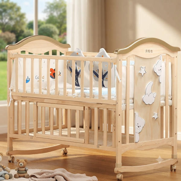 Adjustable Wooden Baby Crib