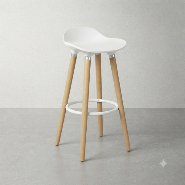 Modern Counter Stool with Curved Seat and Wooden Legs