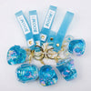 Blue Liquid-Filled Quicksand Keychain set with vibrant blue colors and decorative designs