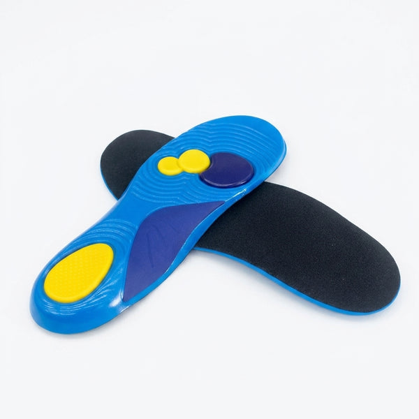 Cushioned Comfort Insoles with contoured shape and textured surfaces for enhanced comfort and support.