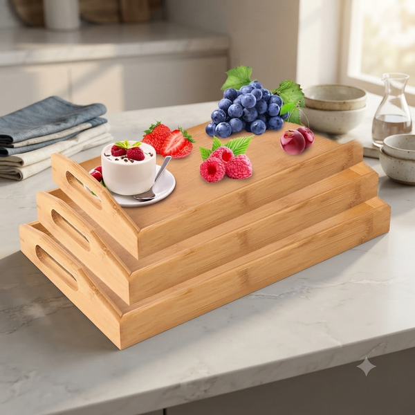3 Piece Classy Bamboo Tray Set