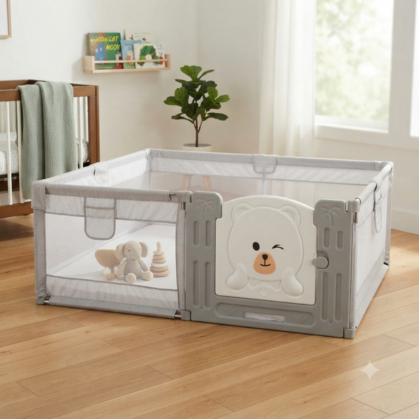 Playpen Fabric with Safety Gate 1.5m x 1.8m