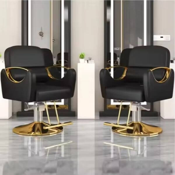Gold Accent Hairdresser Salon Chair with modern design and gold accents in a stylish salon setting.