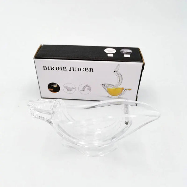 Bird-Shaped Acrylic Manual Lemon Squeezer with packaging, designed for effortless citrus juice extraction.
