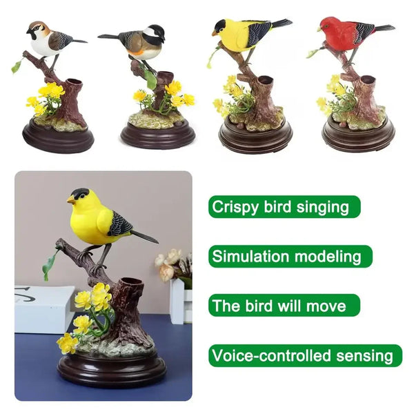 Voice Control Simulation Home Decorative Toy featuring singing birds and interactive design with flowers.